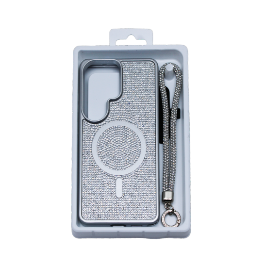 Hard Layer Silicone Diamond Design Com Cordão Para Samsung Galaxy S26 Ultra Silver